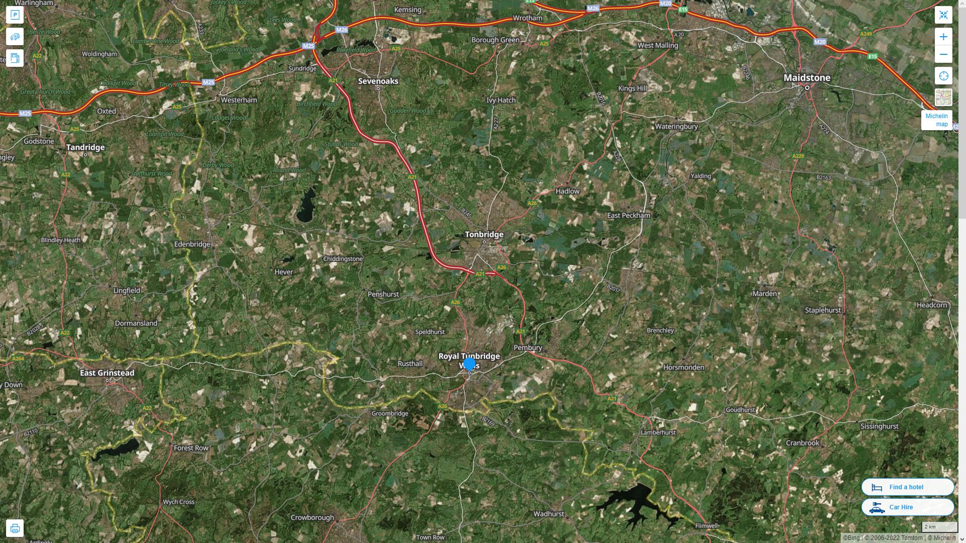 Royal Tunbridge Wells Royaume Uni Autoroute et carte routiere avec vue satellite